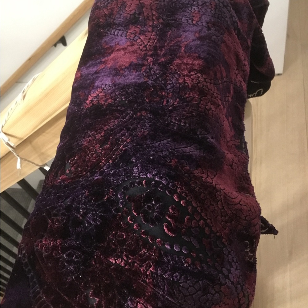 Velvet Patterned Fabric Scarf in Red, Black, and Purple